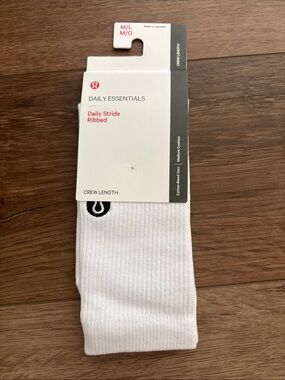 lululemon athletica Daily Stride Ribbed Crew Socks - White with Black Logo